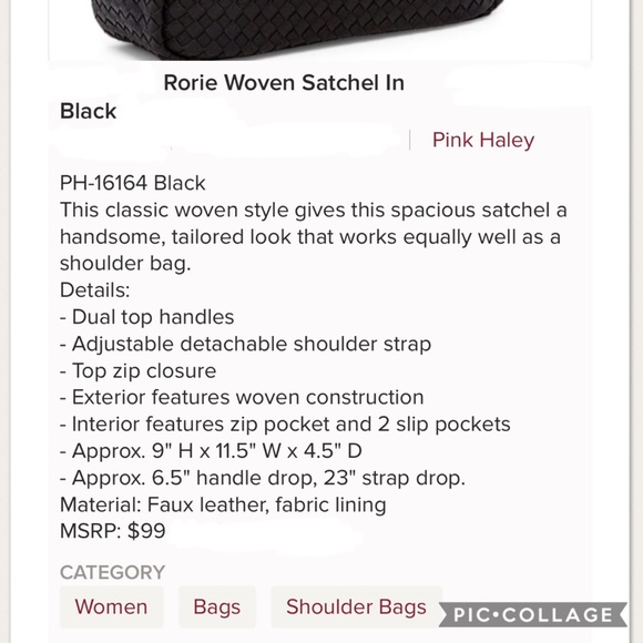 1leftBoutique-Pink Haley Rorie Woven Satchel Black - Picture 4 of 4